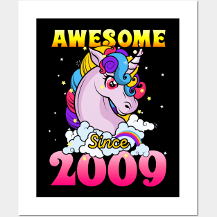 Funny Awesome Unicorn Since 2009 Cute Gift Posters and Art